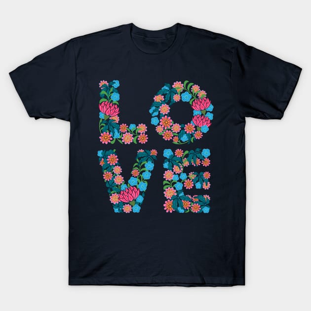 FLOWERED LOVE Floral Uplifting Lettering Flowers - UnBlink Studio by Jackie Tahara T-Shirt by UnBlink Studio by Jackie Tahara